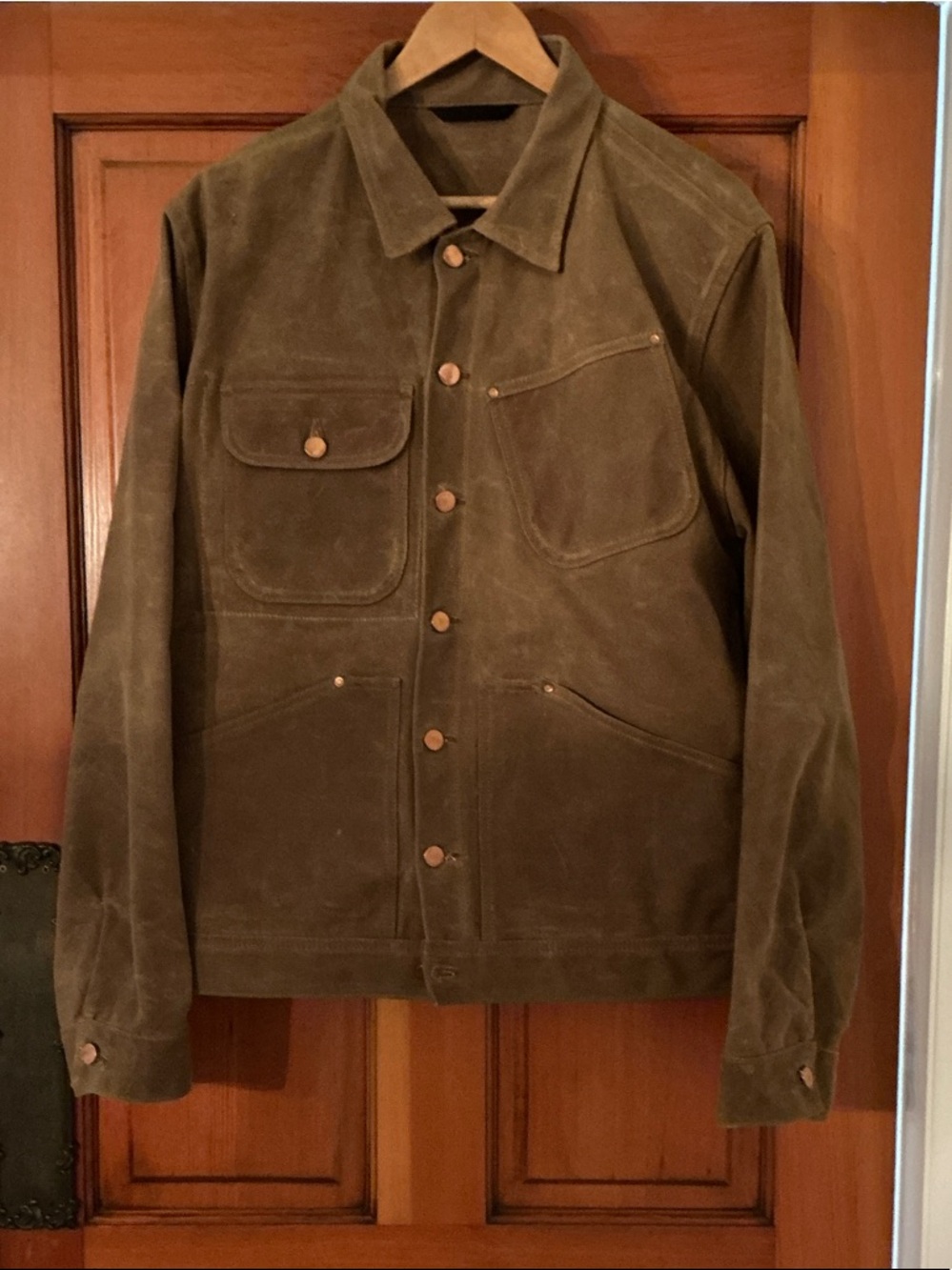 Olive Suede Field Jacket with Snap Front